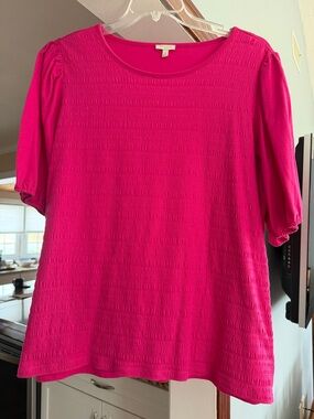 Talbots Bright Fuchsia Textured Short-Sleeve Top